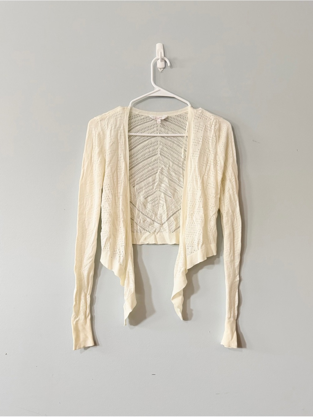 Candie’s Size S Ivory Crochet Open Knit Waterfall Cardigan Boho Y2K